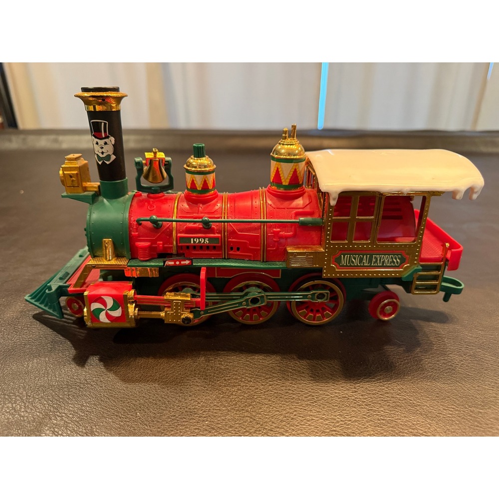 Vintage New Bright 1995 Musical Express Christmas Train Locomotive Red Green